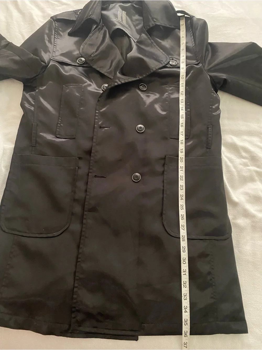 Men's Black Double-Breasted Trench Coat - Unbranded